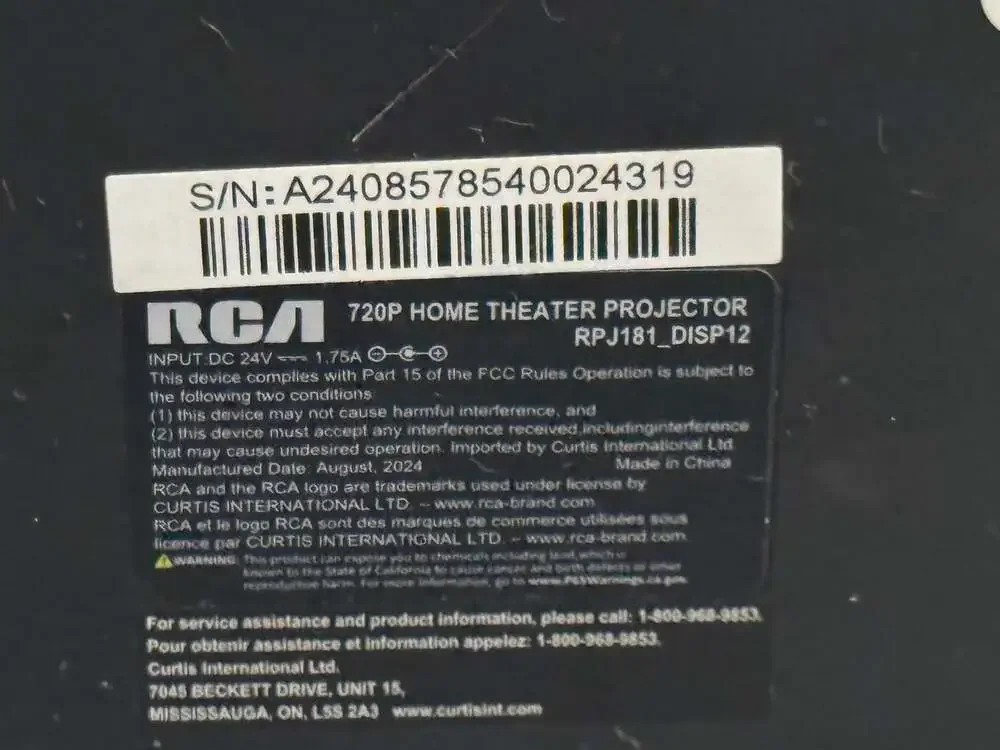 RCA 720P Home Theater Projector RPJ181_DISP12 Black